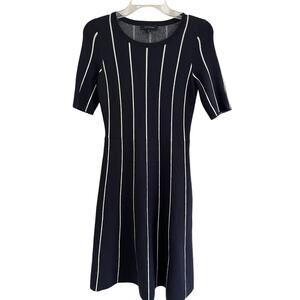 Ann Taylor Navy Blue/Black and White Striped Knit A Line Dress Size X-Small